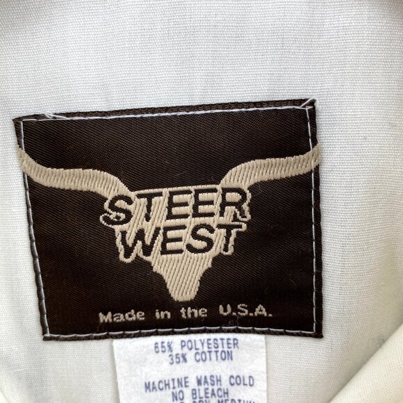 Vintage Steer West Shirt Mens Large White Red Flames Rockabilly Rodeo Cowboy* - Picture 7 of 11